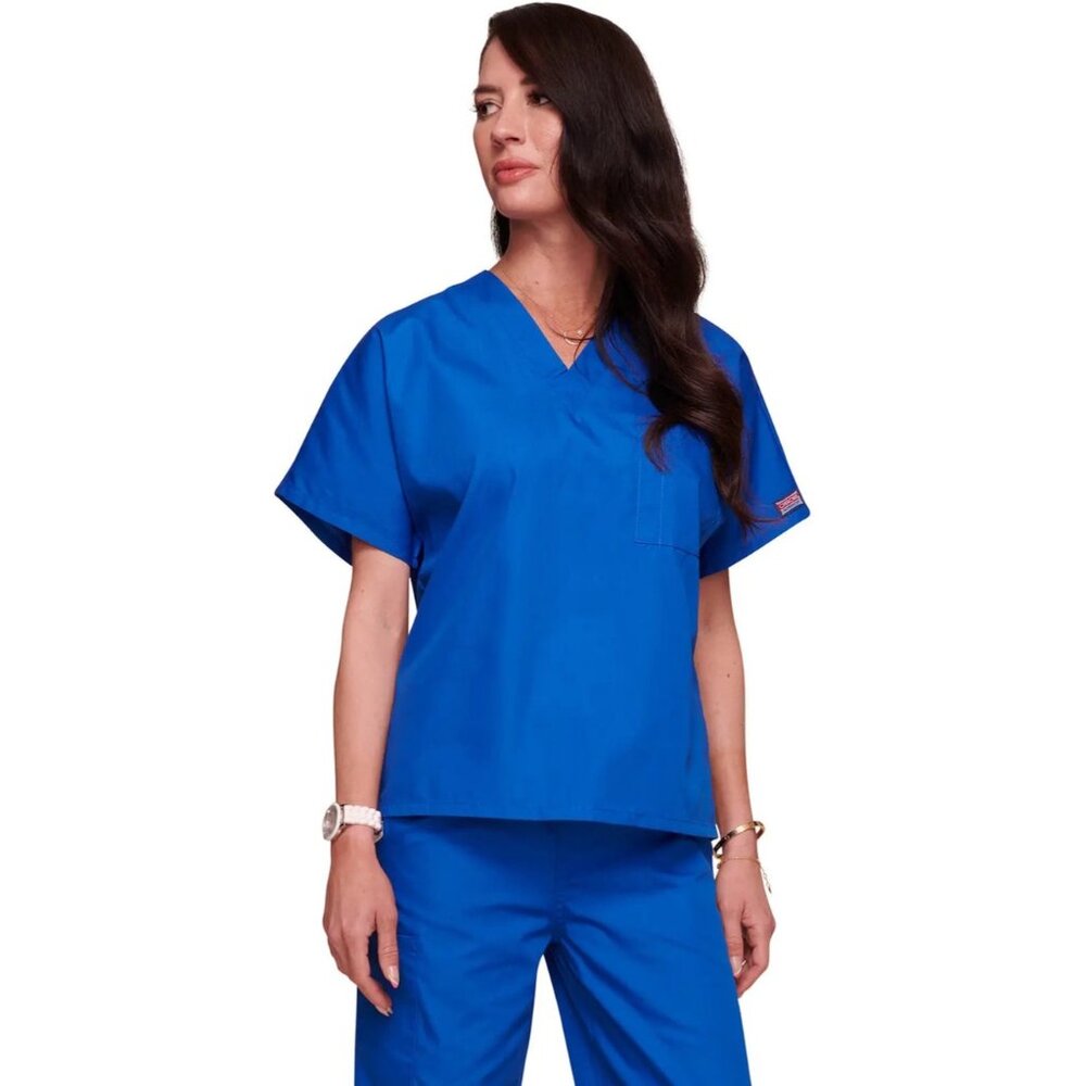 Cherokee‎ Workwear Chest Pocket V-Neck Scrub Royal Blue Unisex XL